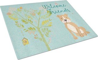 BB7624LCB Welcome Friends Brown Staffie Glass Cutting Board