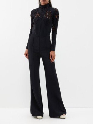 Lace-panel Crepe Wide-leg Jumpsuit