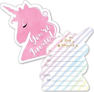 Big Dot of Happiness Rainbow Unicorn - Shaped Fill-in Invites - Magical Unicorn Baby Shower or Birthday Party Invite Cards with Envelopes - Set of 12