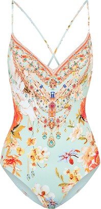 Talk the Walk Print Tie Back One-Piece Swimsuit