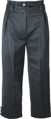 Paperbag-Waist Straight Leg Cropped Trousers