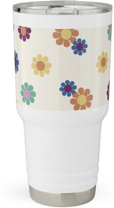 Travel Mugs: Rainbow Groovy Flowers Travel Tumbler, 30Oz, Multicolor