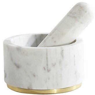 Simple Marble and Brass Mortar and Pestle in White