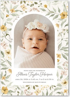 Birth Announcements: Buttercup Dreams Birth Announcement, White, 5X7, Pearl Shimmer Cardstock, Square