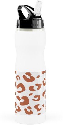 Photo Water Bottles: Leopard Print - Terracotta Stainless Steel Water Bottle With Straw, 25Oz, With Straw, Brown