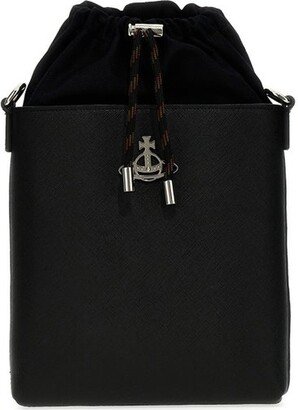 Orb Plaque Drawstring Crossbody Bag