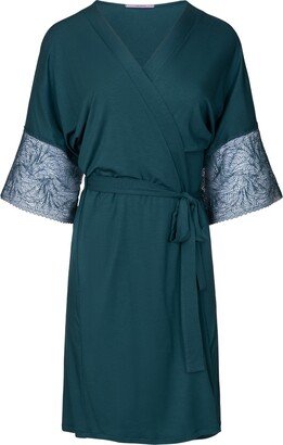 Oh!Zuza Night&Day Bottle Green Midi Bathrobe - Soft Viscose & Lace