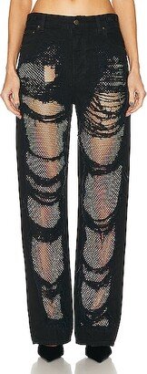 DARKPARK Karen Crystal Panel Shredded Wide Leg in Black