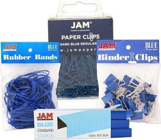 JAM Paper & Envelope JAM Paper Desk Supply Assortment Blue 1 Rubber Bands 1 Small Binder Clips 1 Staples & 1 Small Paper