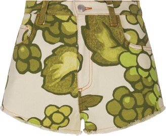 High-Waist Berry-Printed Denim Shorts