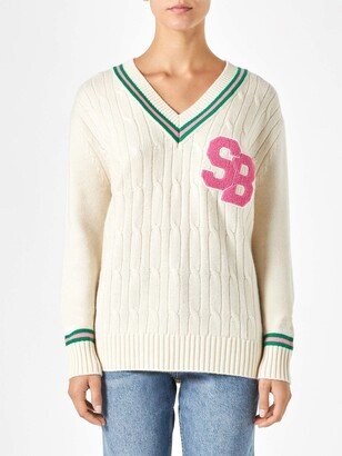 Woman V-neck Braided Sweater With Patch-AA