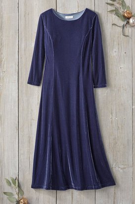 Women's Stretch Velvet Dress - Navy - PS - Petite Size