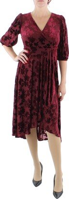 Petites Womens Velvet Long Wrap Dress