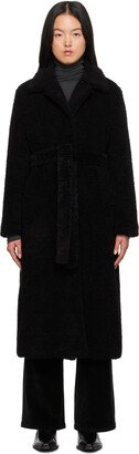 Youth Black Belted Faux-Shearling Coat