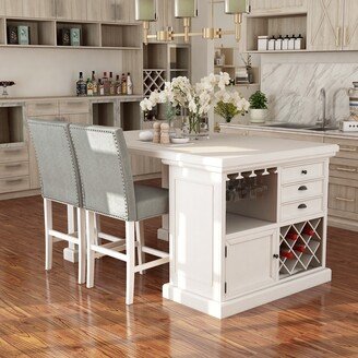 Tia Transitional Antique White Wood Multi-Storage 3-Piece Kitchen Island Set