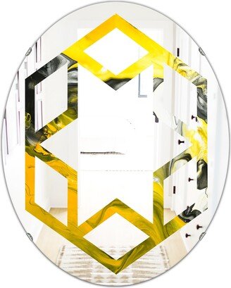 Designart 'Marbled Yellow 5' Printed Modern Round or Oval Wall Mirror - Hexagon Star