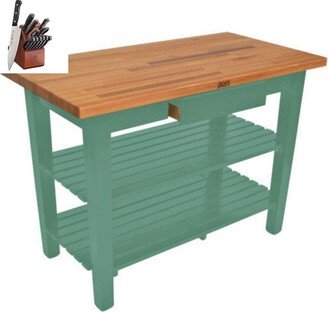 Oak 60x30 Butcher Block w/ 2 Shelves & Henckels Knife Set