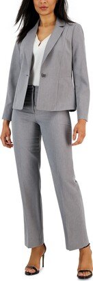 Herringbone Single Button Blazer & Straight Leg, Mid-Rise Pantsuit, Regular and Petite Sizes