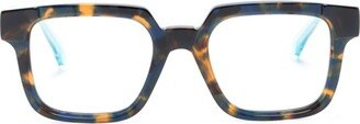 Tortoiseshell-Effect Square-Frame Glasses-AB