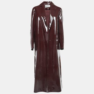 Burgundy Patent Leather Open Front Long Trench Coat M