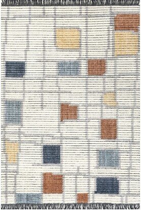 Dolores Geometric Maze Fringe Area Rug 5x7 in Beige