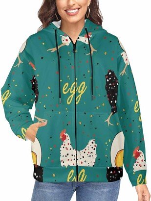 LOSARON Eggs and Chickens On Turquoise Women's Oversized Sweaters Fall Outfits Zipper Drawstring Hooded Jackets Comfortable Hoodie 4XL