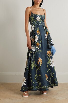 Net Sustain Ethel Pasiflora Printed Linen Maxi Dress - Blue