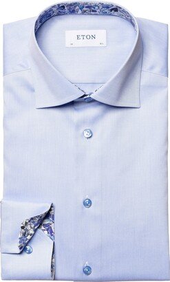 Contemporary Fit Solid Dress Shirt with Floral Cuffs