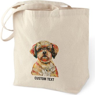 Cotton Tote Bags: Shih Tzu Custom Text Cotton Tote Bag, Multicolor