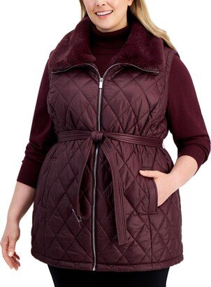 Size Faux-Fur-Trimmed Quilted Puffer Vest