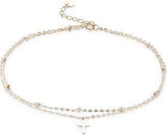 Saks Fifth Avenue Made in Italy Saks Fifth Avenue Women's 14K Yellow Gold Beaded Cross Charm Anklet