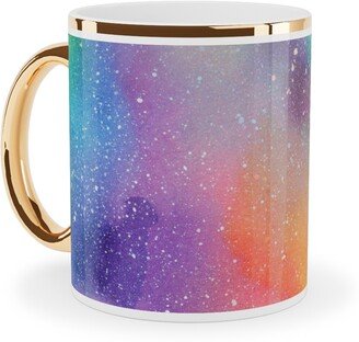 Mugs: Watercolor Rainbow - Multi Ceramic Mug, Gold Handle, 11Oz, Multicolor