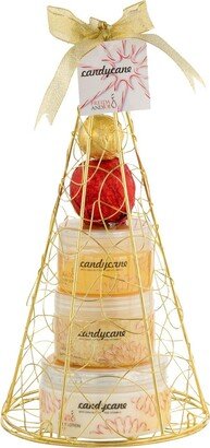 Freida and Joe Candy Cane Fragrance Bath & Body Set in Gold Tree Iron Caddie