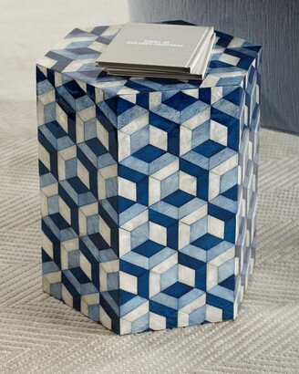 Hexagon Garden Seat, Blue/White