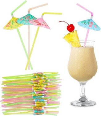 Blue Panda Disposable Tropical Party Umbrella Cocktail Drink Straws, Assorted, 150 Pack