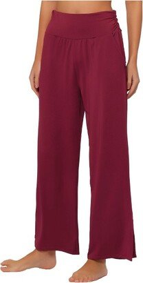 cheibear Womens Pajama Pants Sleepwear Jogging Bottoms Casual Trousers Wide Leg Lounge Pants Red X-Small