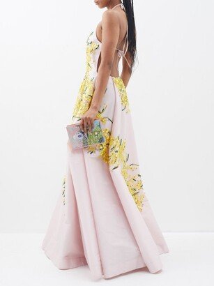 Delilah Floral-appliqué Halterneck Taffeta Gown