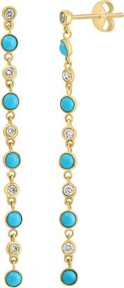 14K Gold Diamond & Turquoise Linear Drop Earrings