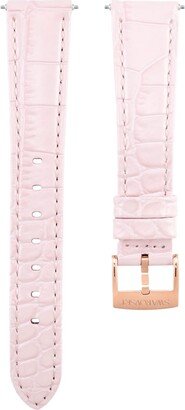 Watch strap, 17 mm (0.67) width, Leather with stitching, Pink, Rose gold-tone finish