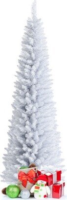 Tangkula 5FT Life-Like Slender White Christmas Tree Artificial Pencil Unlit Xmas Tree W/ Folding Metal Stand & Durable PVC