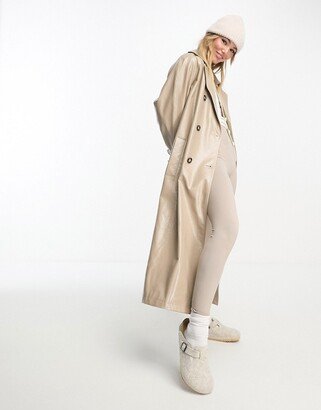 The Frolic patent faux leather trench coat in taupe