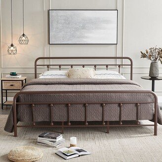 EPOWP Metal King Size Bed Frame with Vintage Headboard and Footboard, Premium Stable Steel Slat Support Mattress Foundation