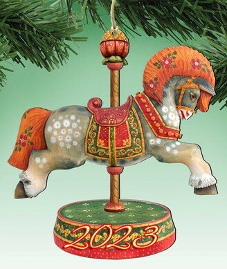 2023 Dated Carousel Horse Christmas Wooden Ornaments Holiday Decor Set of 2 G. DeBrekht