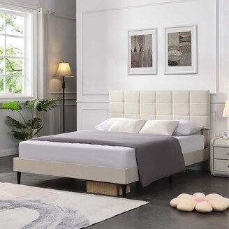 RASOO Modern Platform Bed Frame with Upholstered Headboard - Sturdy Structure-AA