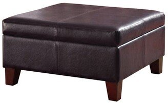 Leatherette Upholstered Wooden Ottoman with Hinged Storage, Brown, Large