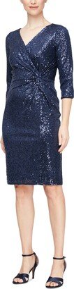 Petite Sequined Side-Twist 3/4-Sleeve Dress