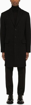 Black wool blend single-breasted coat