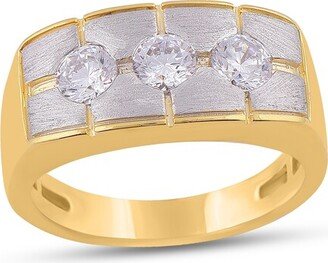 Men's 1 CT. T.w. Diamond Three Stone Satin Grid Ring in 10K Two-Tone Gold