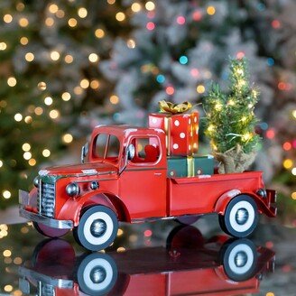 Zaer Ltd Snow Covered Pickup Truck with Lighted Christmas Tree and Gifts - 19 L x 8 W x 10.75 H