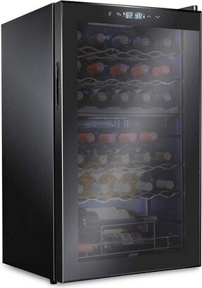 33-Bottle Dual Zone Compressor Freestanding Wine Cooler Refrigerator - Black